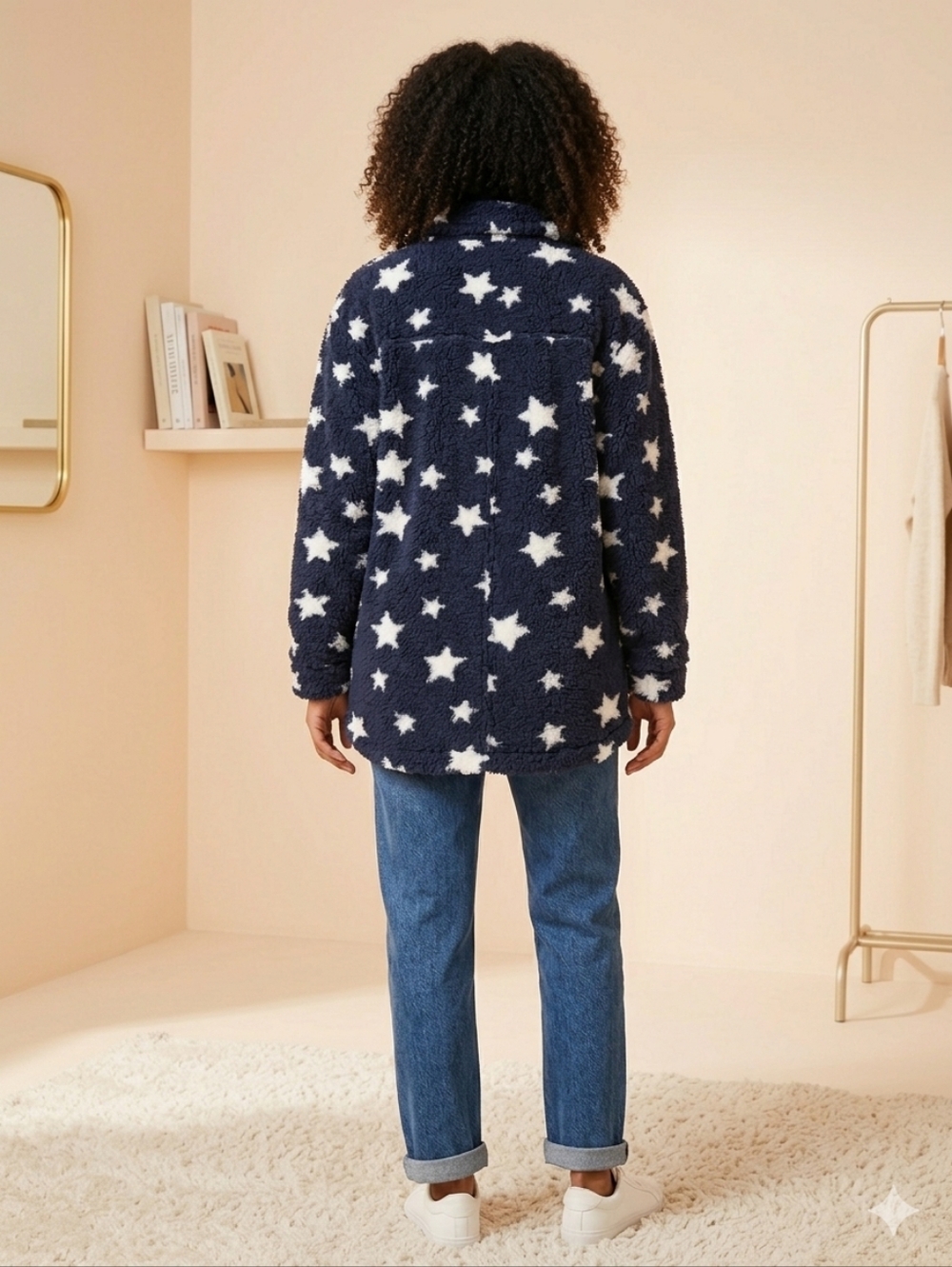 Plush Navy Star Sherpa Cardigan - Picture 3 of 10